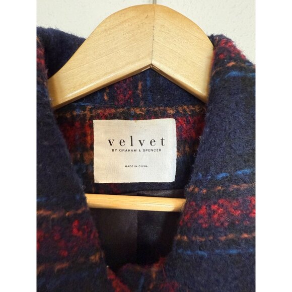 Velvet by Graham Spencer Colette Jacket Wool Button Front Coat Navy Plaid Size L - Picture 7 of 9